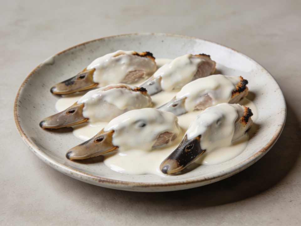 Assiette dAiguillettes de canard cremeuse avec sauce blanche