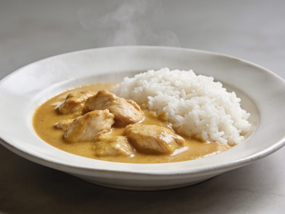 Assiette de poulet cremeux au curry avec riz