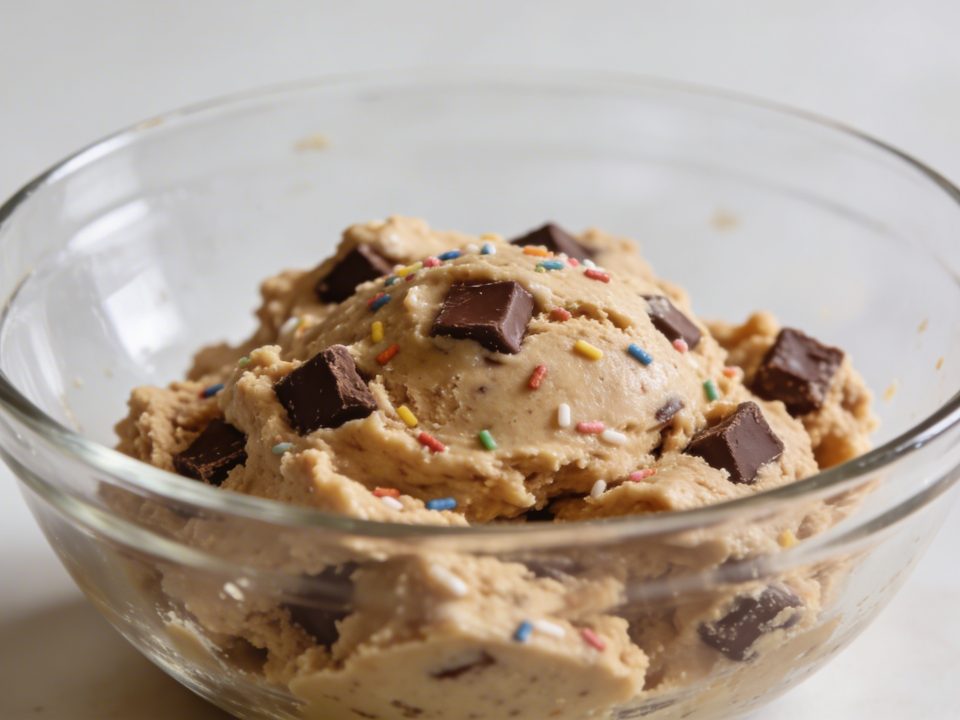 Bol en verre rempli de pate a cookie crue