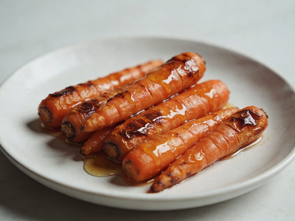 Plat de carottes roties glacees au miel