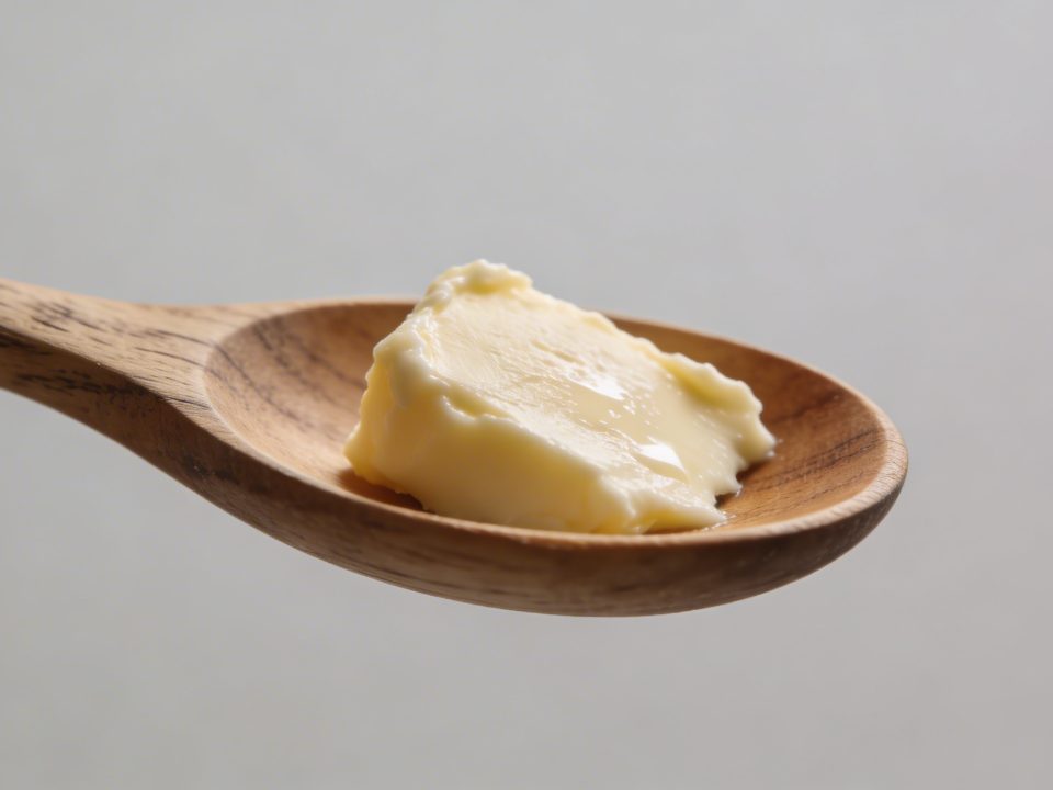 Cuillere en bois avec petit morceau de beurre