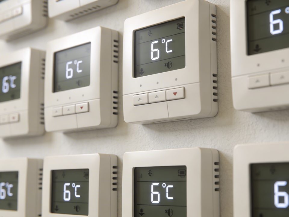 Gros plan sur thermostats muraux affichant six degres