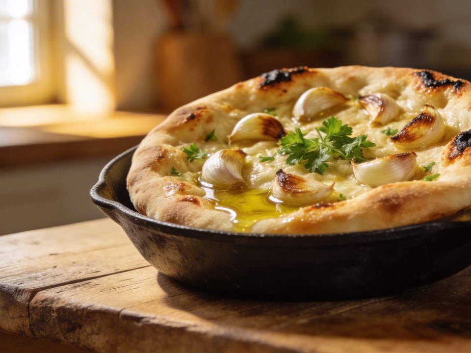 Pain plat à l'ail nouveau cuit à la poêle : la recette de printemps qui parfume toute la maison