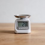 Petite balance de cuisine affichant 28 grammes