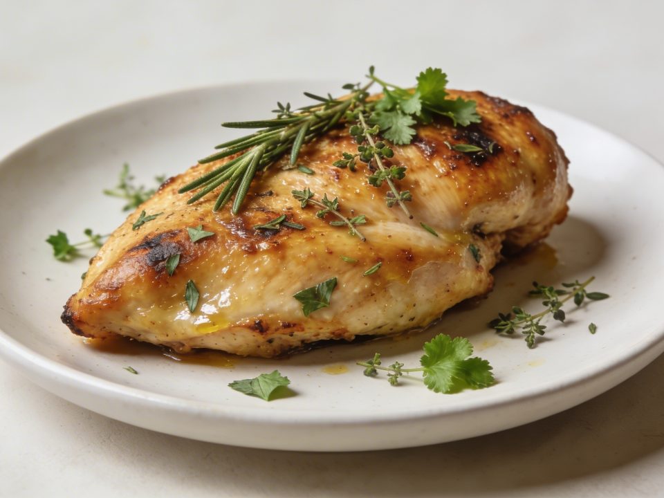Plaque de poulet dore au four avec herbes