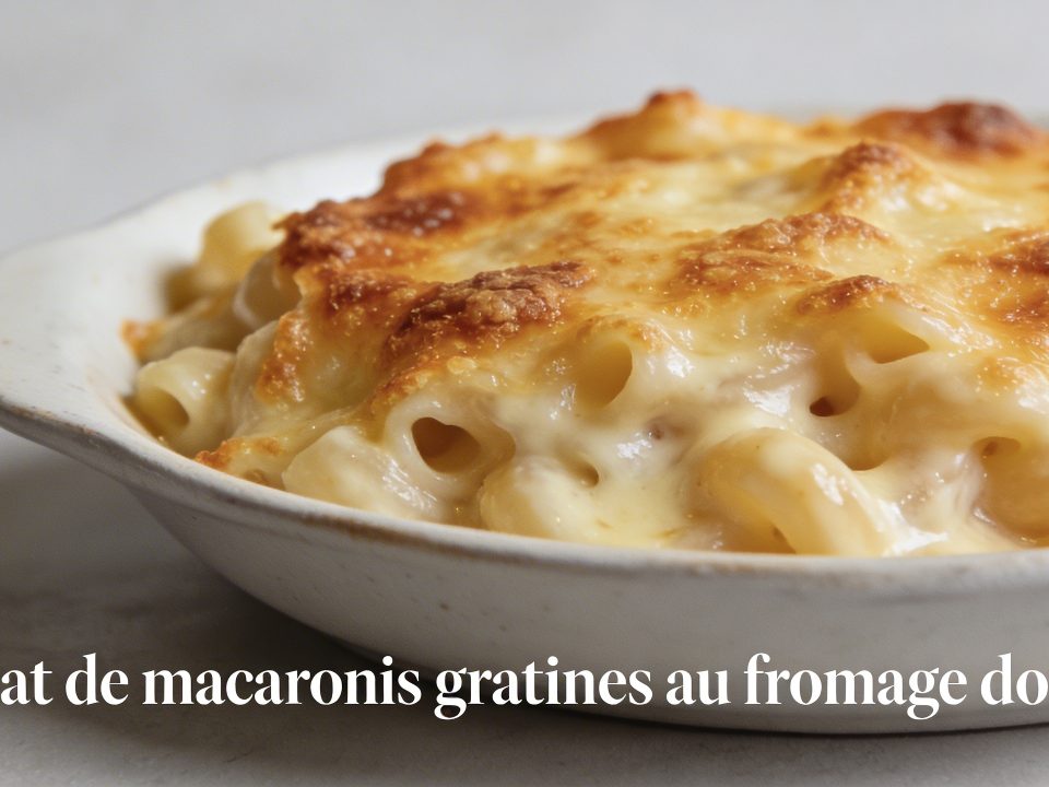 Plat de macaronis gratines au fromage dore