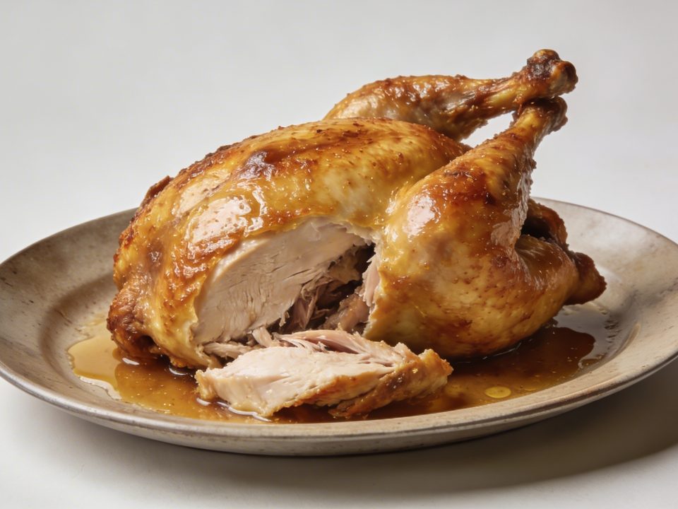 Poularde doree au four dans grand plat