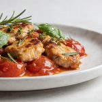 Assiette de saute de veau italien avec sauce tomate et herbes