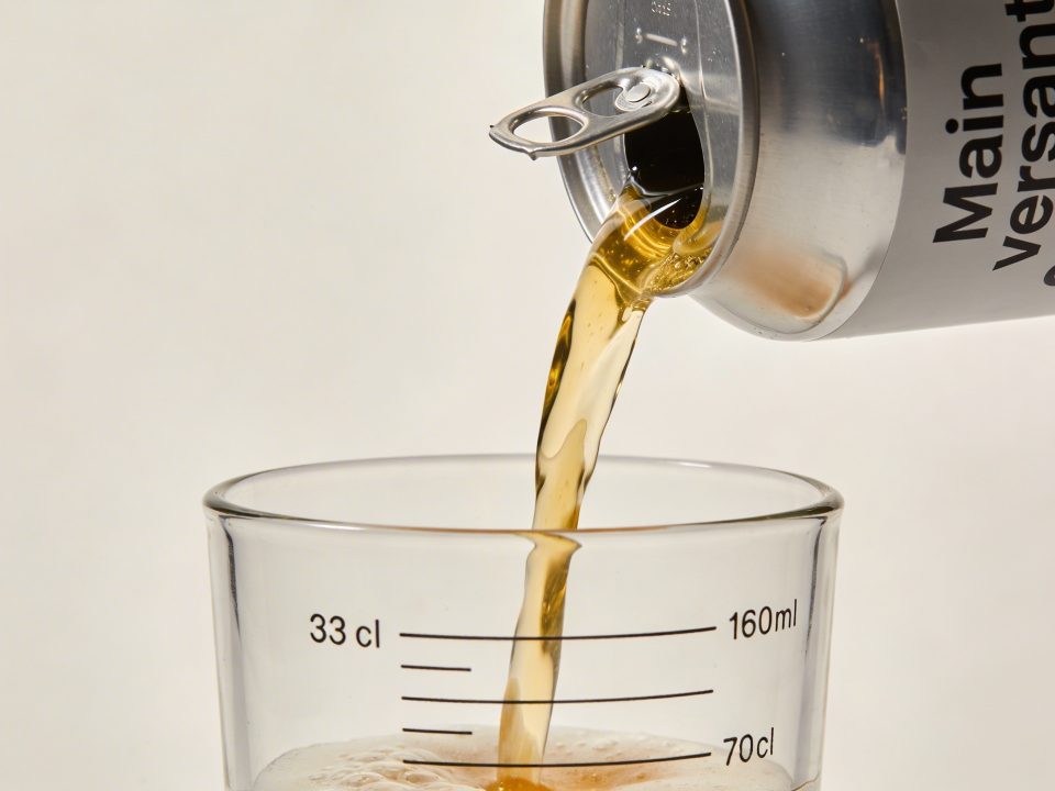Main versant canette 33 cl dans verre gradué