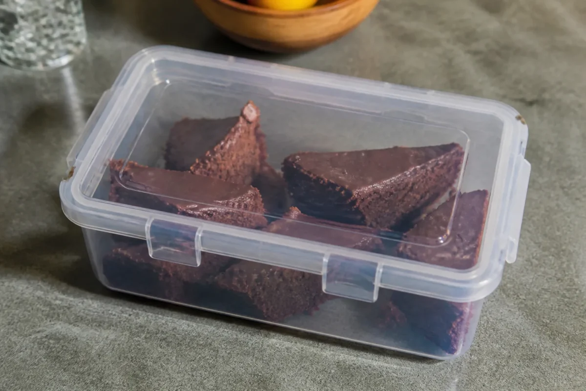Boite hermetique transparente avec parts de gateau au chocolat