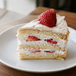 Tranche gateau leger posee sur assiette blanche